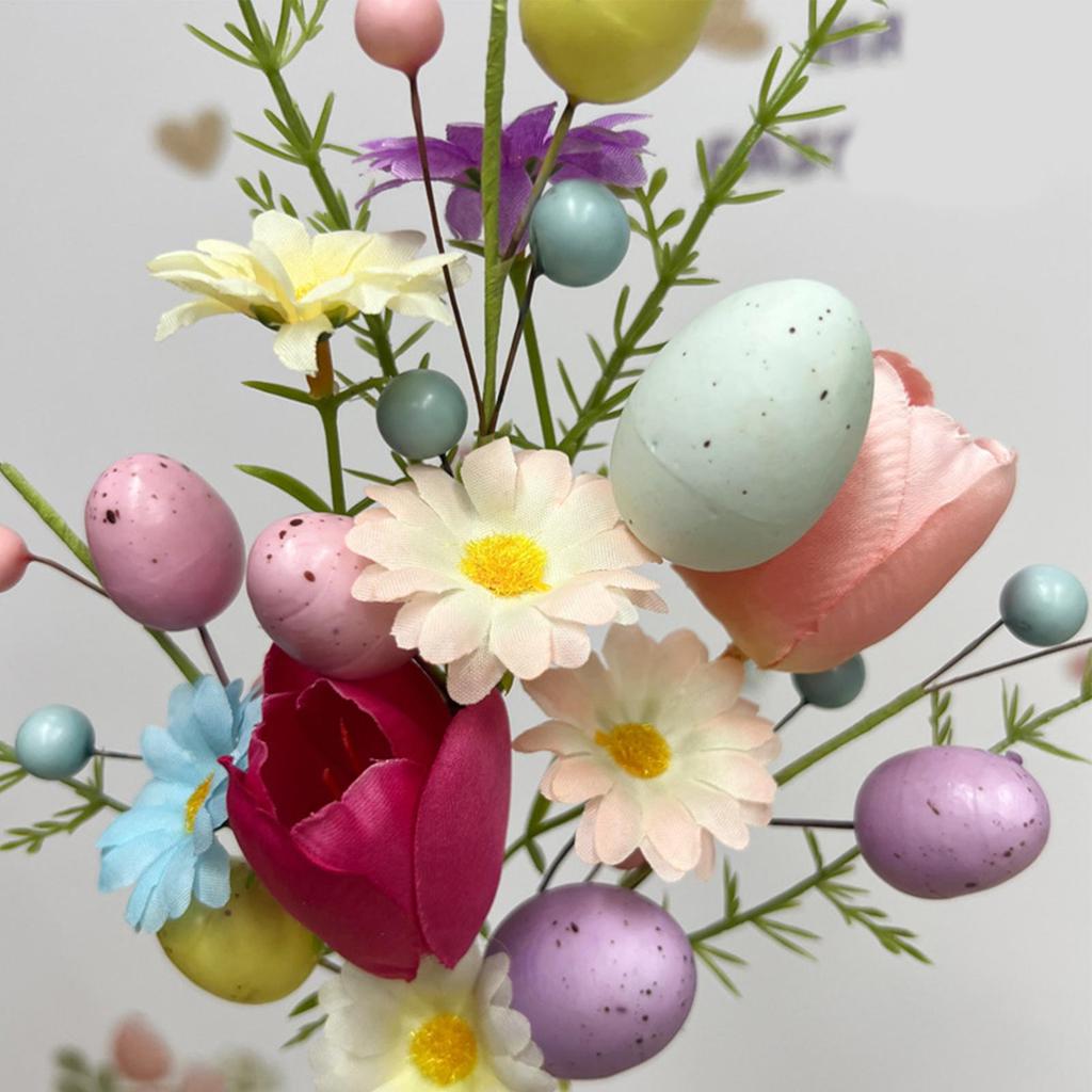 Easter Decorations Artificial Floral Easter Egg Picks Spring Stems Plastic Flower Decor Home Vase Filler Table Home Decor