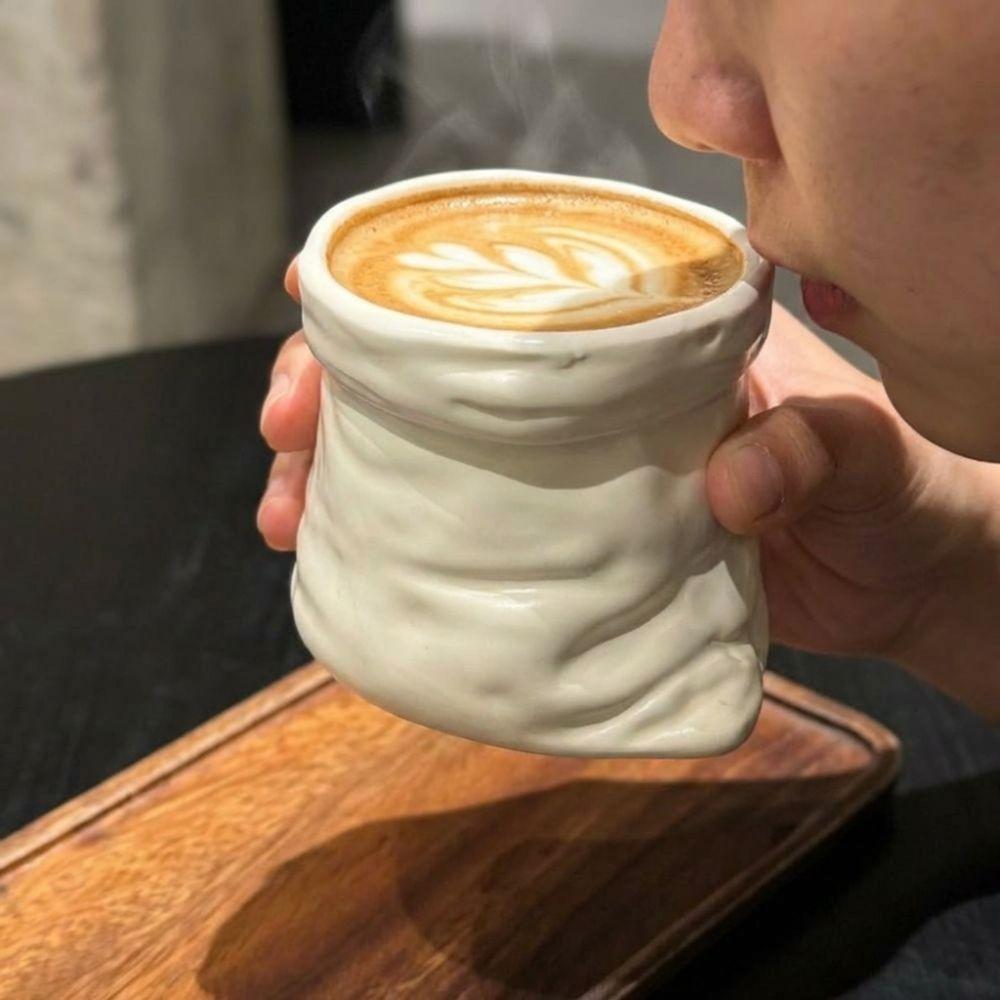 Large-caliber Cloth Bag Shaped Mug Heat-resistant Irregular Mugs Bag Ceramic Cups  Home Gathering