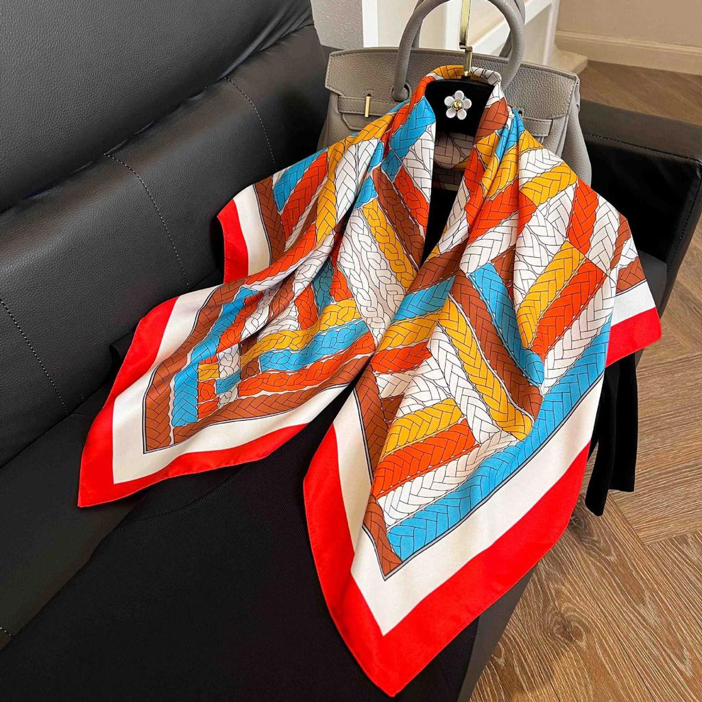 Retro 91 square scarf twill silk printing Korean version girls silk scarf summer and autumn imitation silk decorative gift scarf