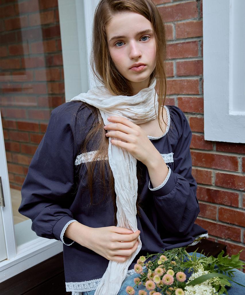 КВАДРАТНАЯ ДЛИННАЯ БЛУЗКА MORI LACE (военно-морской флот)