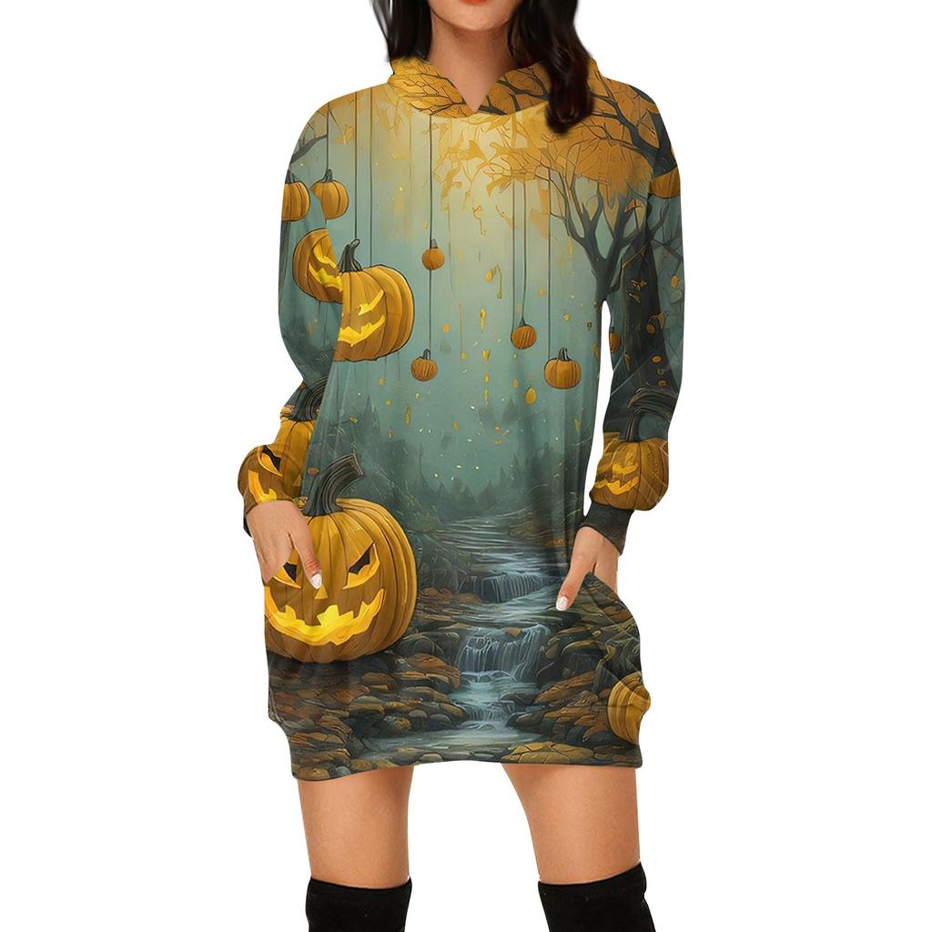 Women's Fashion Loose Casual Pocket Long Sleeve Hoodie Printed Sweatshirt Top