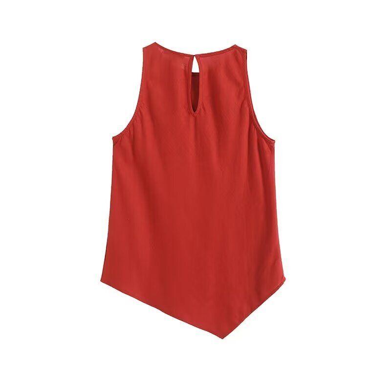 Fashion Style 2024 Summer New Arrival Women's Sleeveless Versatile Elegant Graceful Asymmetrical Design Ramie Sleeveless Shirt