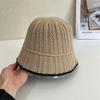 Simple Bucket Hat Women's Autumn and Winter New Contrasting Color Knitted Bucket Hat Fashion Sunshade Sunscreen Hat