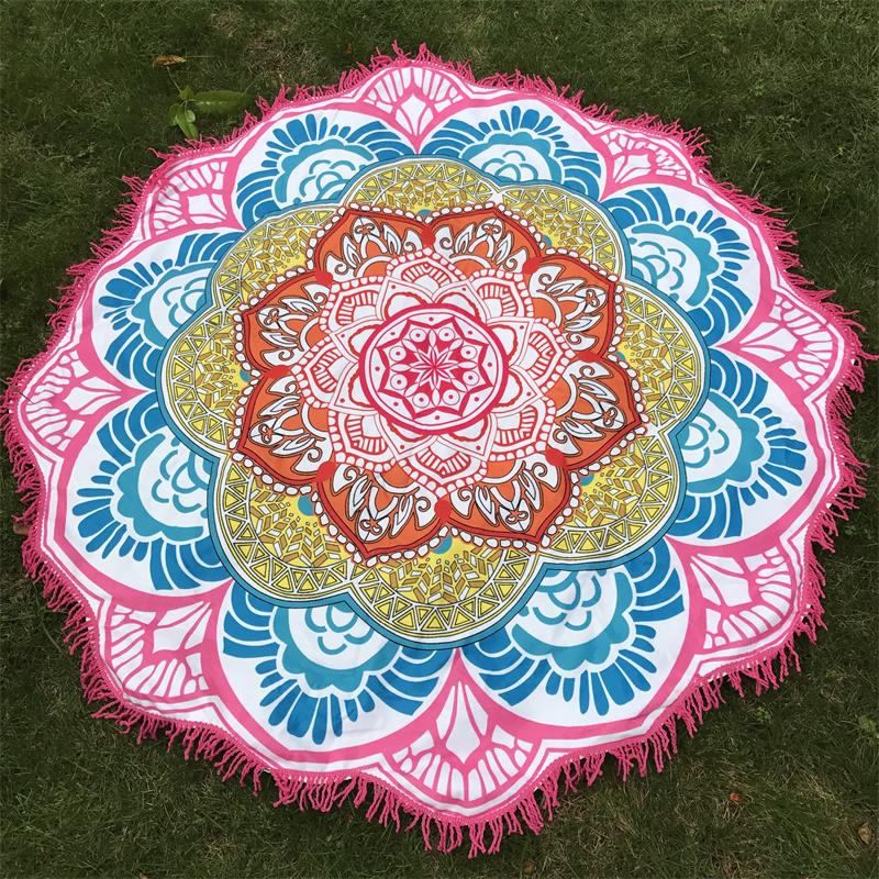 Microfiber Beach Towel Tassel Indian Mandala Tapestry Lotus Printed Bohemian Bikini Cover-Up Blanket Bath Towel