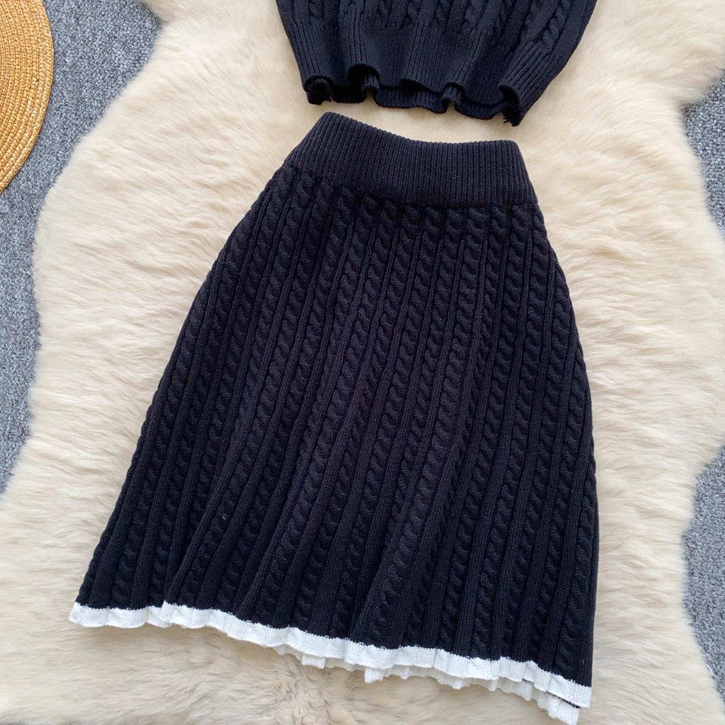 Модные трикотажные костюмы из двух предметов, обтягивающие рубашки поло с короткими рукавами и короткая юбка, женские простые летние комплекты