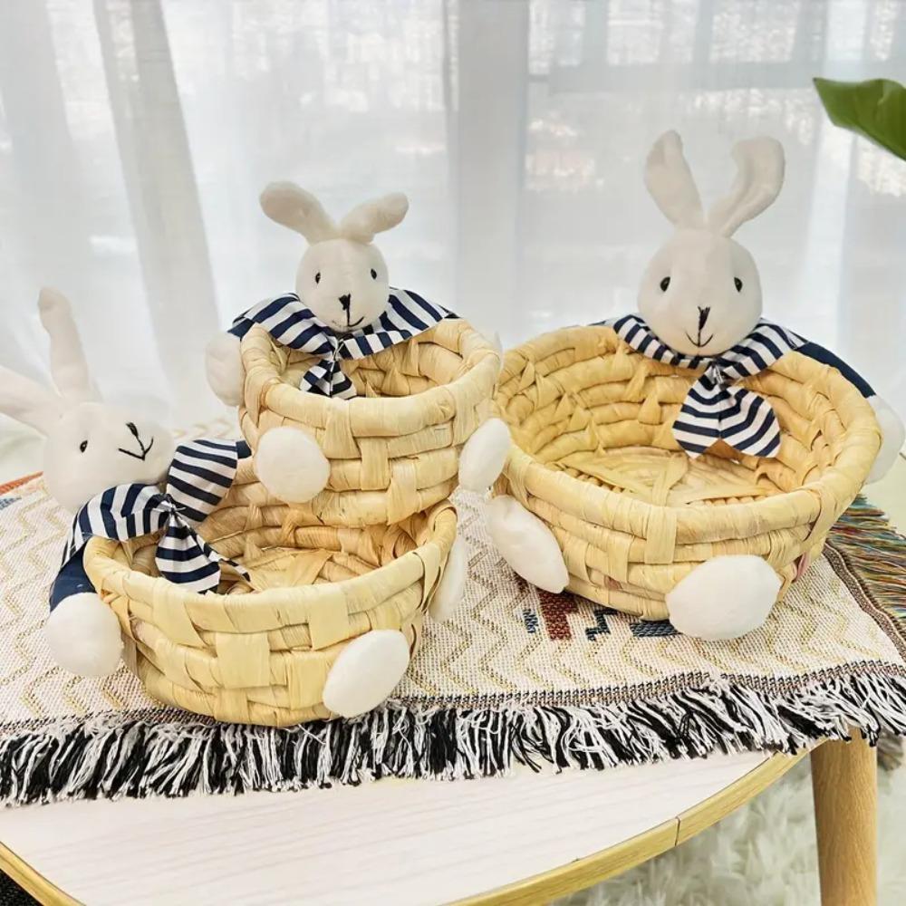 Stackable Woven Basket Handwoven Easter Rabbit Decoration Easter Bunny Storage Basket  Bedroom