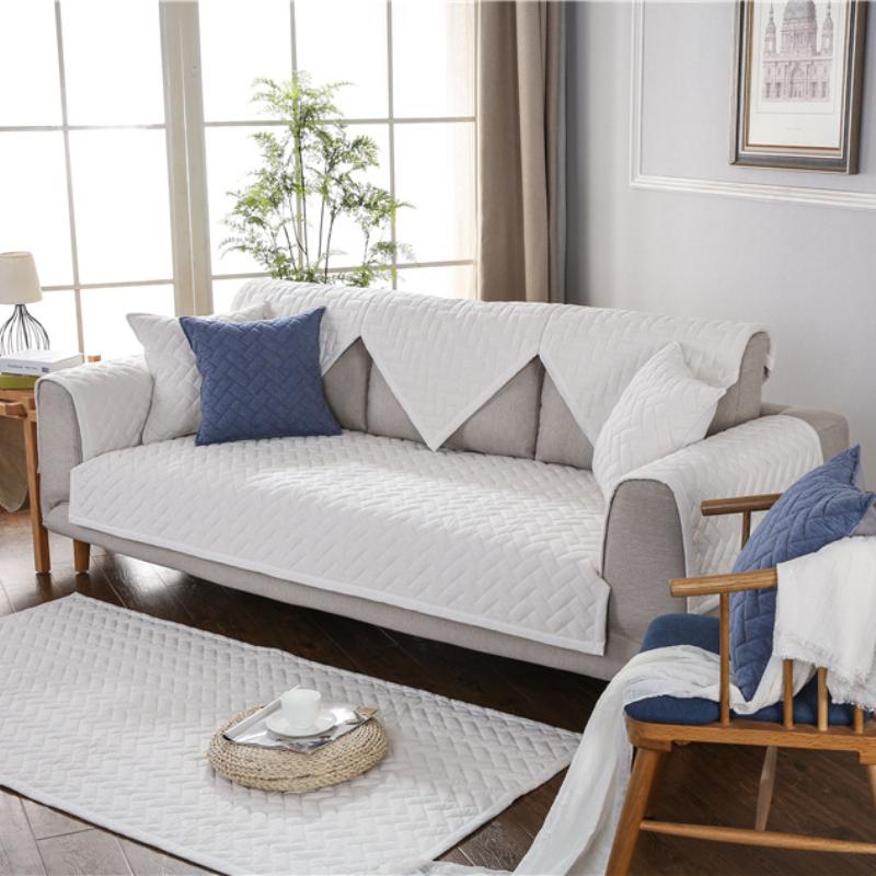 Pure Color Simple Sofa Cushion Pure Cotton Washable Cloth Non-slip All-season Sofa Cushion Cover Towel Cover