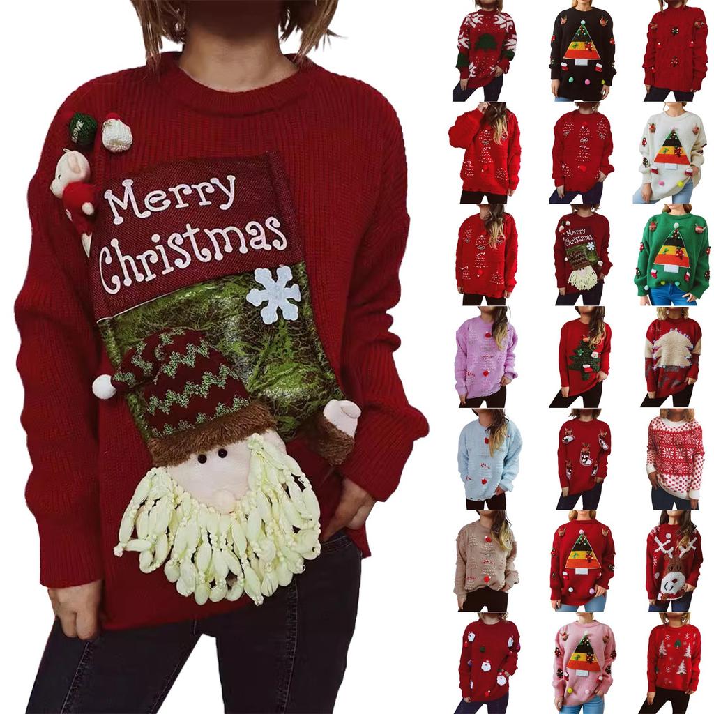 Women's Fashion Fall And Winter Christmas Loose Round Neck Pullover Knitted Sweater