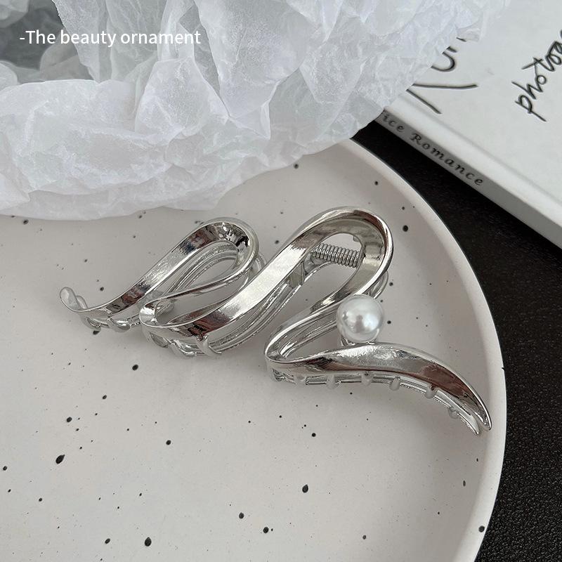 Большая металлическая заколка-акула серебристого цвета для густых волос - Женский аксессуар для волос