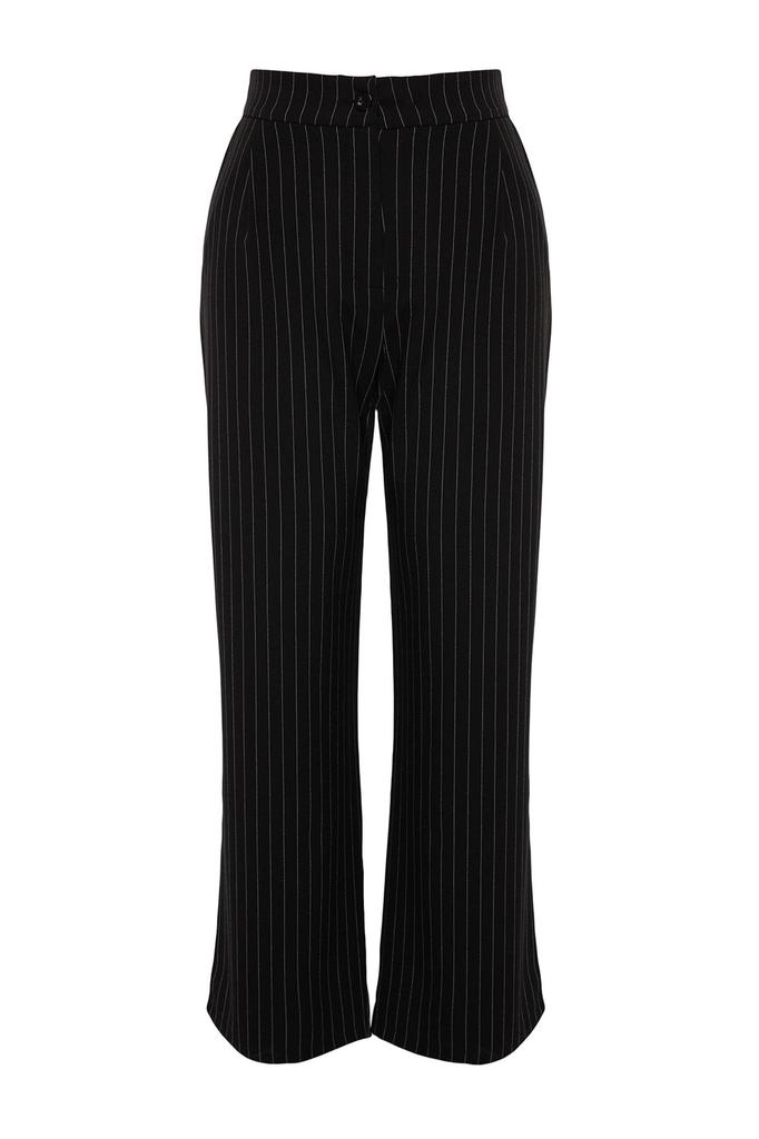 Women's Style Plus Size Black Striped Woven Trousers