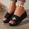 Модные Сандалии на Танкетке с Декором Бабочки для Женщин Больших Размеров Легкий Комфорт Массивная Платформа Шлепанцы Летние Толстая Подошва Нескользящие Шлепанцы