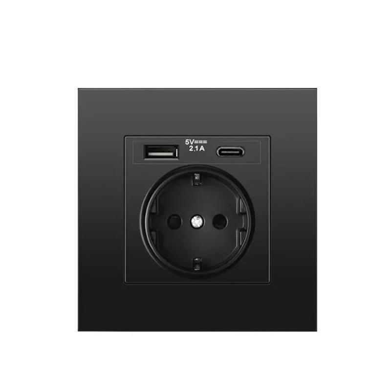 DepoGuye Black EU Standard Type C 220V USB Plug Wall Socket, Socket with USB for Home,wall Mounted 16A Power Outlet 86mm*86mm