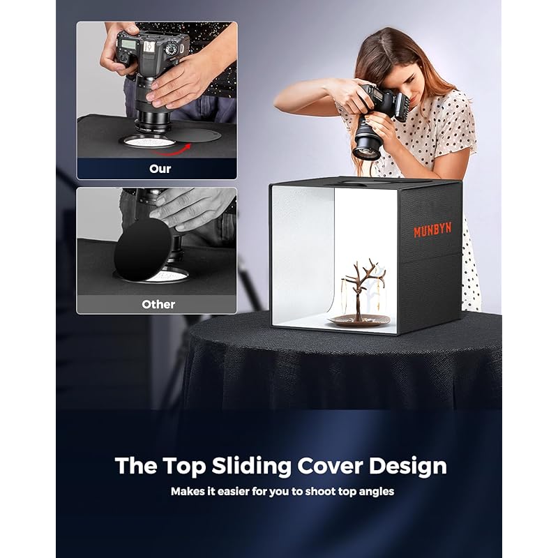 Фотобудка MUNBYN, складная, 40 см, простая, студийная фотобудка, комплект из 160 светодиодных ламп с регулируемой яркостью, световой короб, 6 фонов для фотосъемки продукции