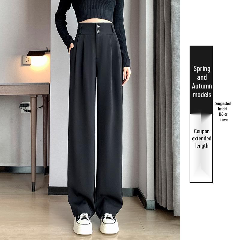 Женские черные брюки с высокой посадкой и широкими штанинами, 2025: Стройнящий, Драпированный, Повседневный, Весенне-осенний стиль