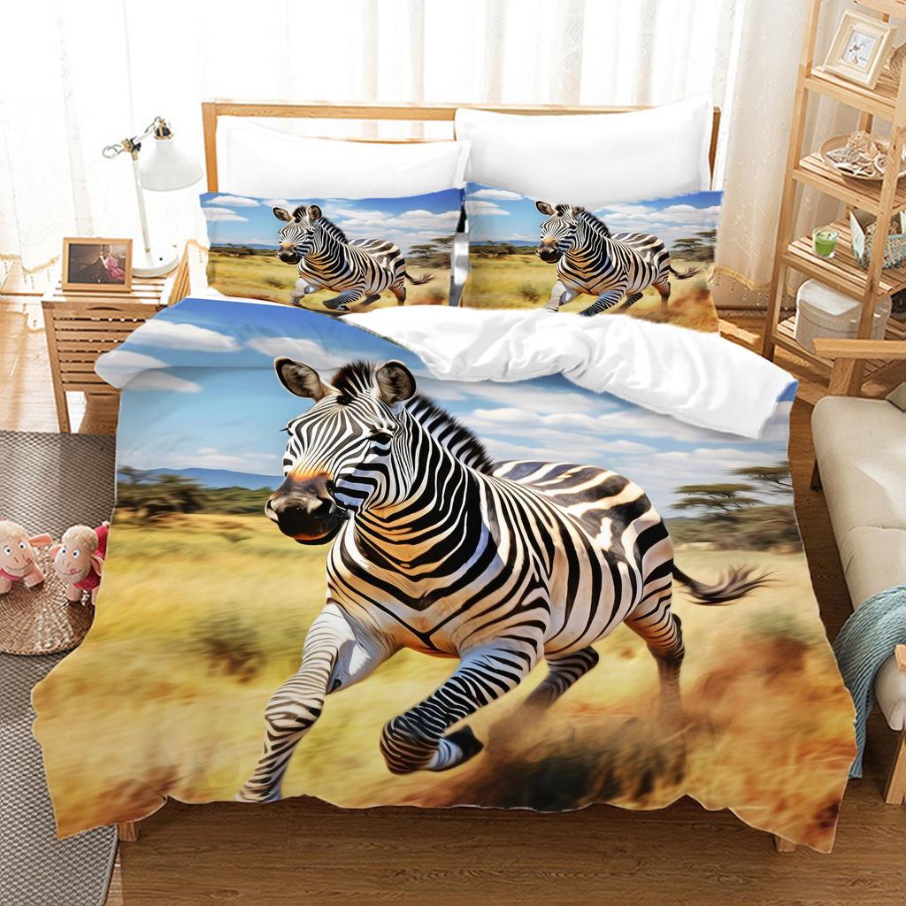Мультяшный зебра Модный комплект пододеяльника, Полиэстеровое постельное белье 1 шт. пододеяльник + 1/2 шт. наволочки, Без одеяла Мягкий и удобный