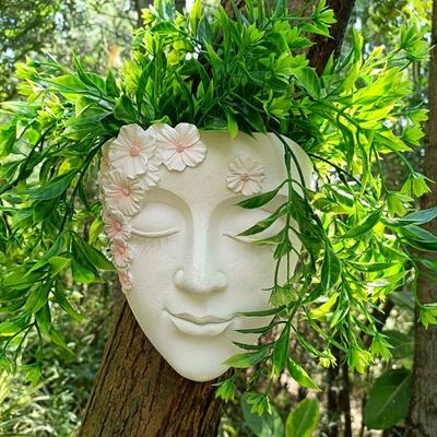 Настенный горшок для цветов с лицом, устойчивый к атмосферным воздействиям, держатель для сочных овощей и трав, полимерная головка, цветочный горшок, фигурка, домашний балкон, открытый сад