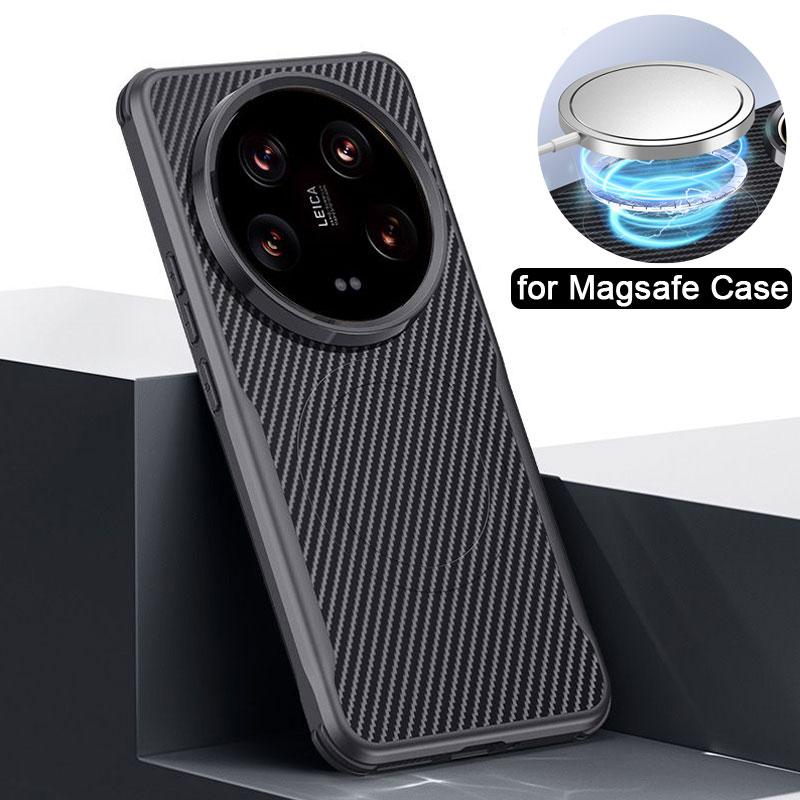Для Magsafe Матовый противоударный чехол для телефона Xiaomi 15 Ultra 15 Pro 14 Ultra 14 Pro Углеродное волокно Текстура Силиконовая задняя крышка Shell Magsafe Cover Capa