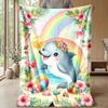 Rainbow Dolphin Fantasy Theme blanket Lightweight Warm Flannel Blanket Decorative Throw Blanket for Home Decoration