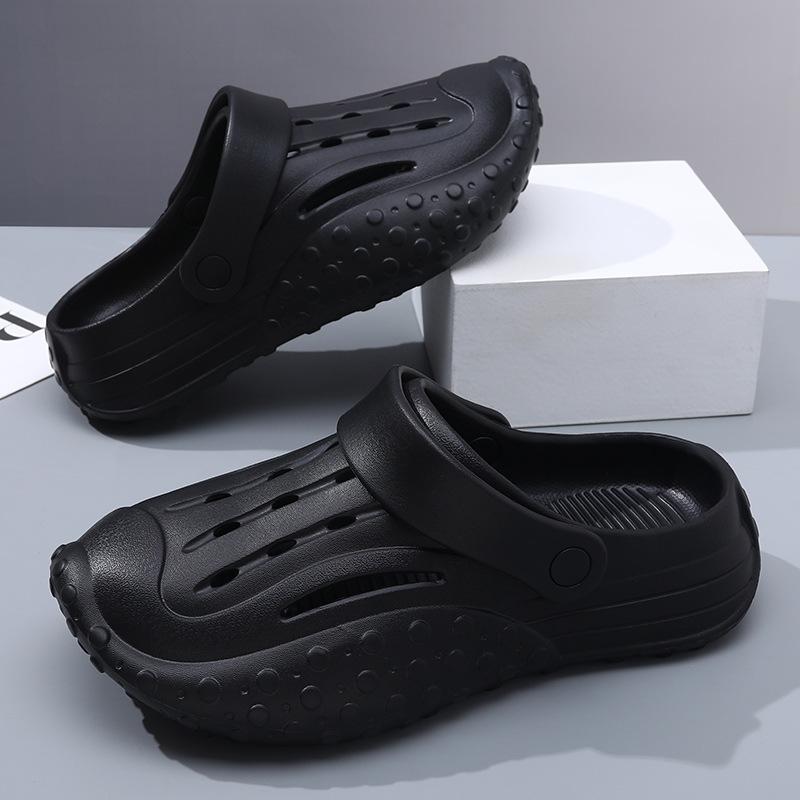 Summer Men's Solid Color Non-slip and Wear-resistant Hole Shoes, Thick Soles Increase Height, Leisure and Comfort, Outdoor Beach
