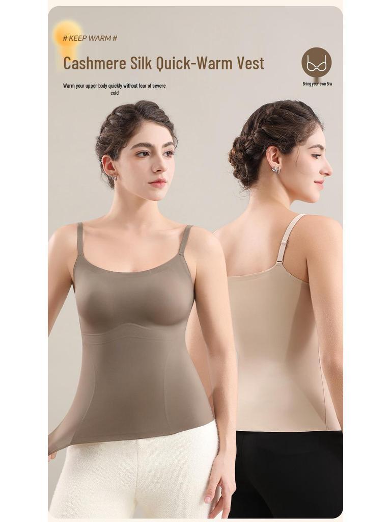 Женский базовый слой L3 из шерсти и шелка, фланелевый, с чашечками и покрытием