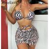 New With Skirt Zebra Printed Wrap Around Bikini Female Swimsuit Women Swimwear Three-pieces Bikini Set Bather Bathing Suit