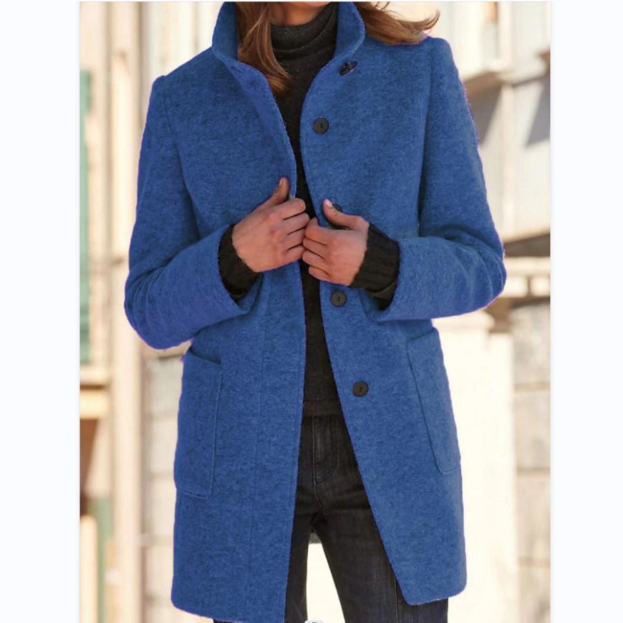 Autumn and Winter Women's Retro Solid Colour Button Collar Tweed Jacket