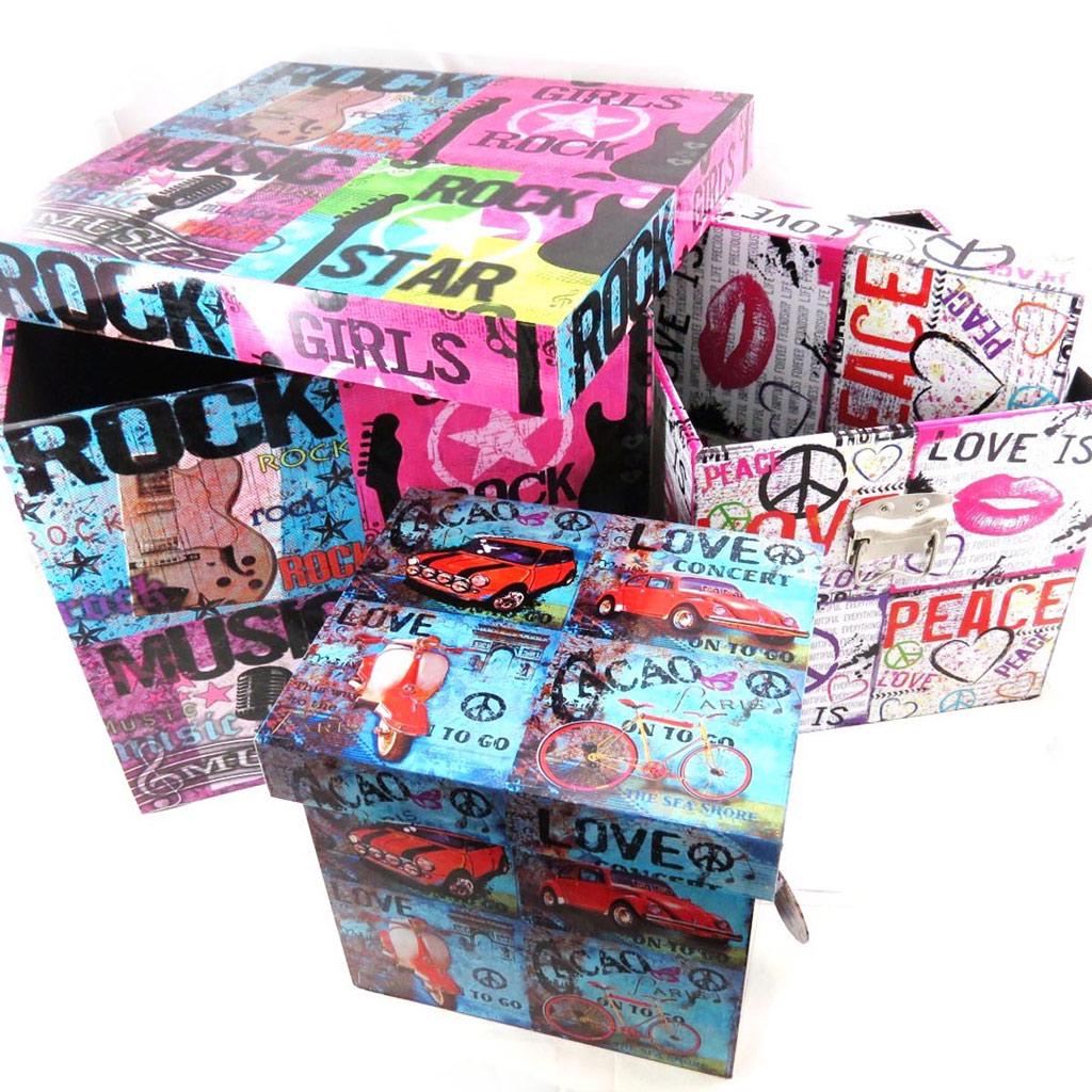 Les Trésors De Lily [I6280] - Set of 3 'Rock Music' Souvenir Boxes