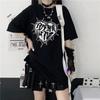 Y2k Fashion Goth Vintage Print T-shirt Women Harajuku Streetwear Dark Gothic Emo Alt Short Sleeve O-neck Loose Black Tee Tops
