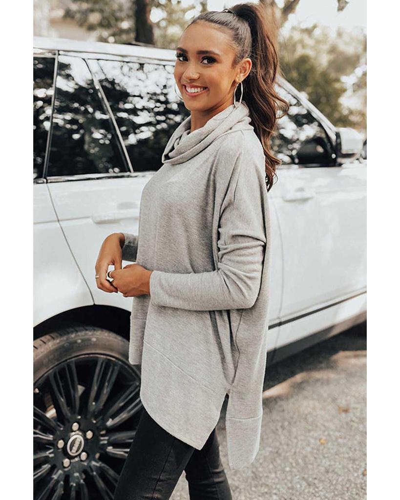 Azura Exchange Gray Cowl Neck Shift Tunic Top