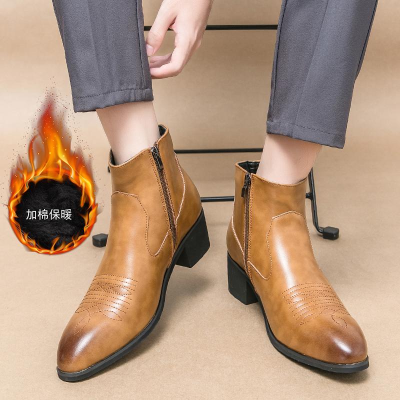 Модные зимние теплые ботинки челси из хлопка, деловые ботинки на молнии, мужские ботинки без застежек, мужские дизайнерские вестерн-ботинки коричневого цвета