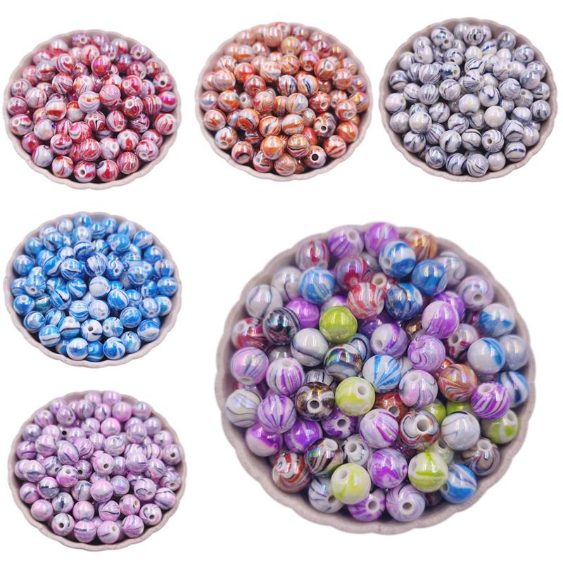 50Pcs/Bag 8/10/12/14mm Stripe AB Color Acrylic Loose Beads DIY For Jewelry Making Bracelet Necklace Crafted Accessories