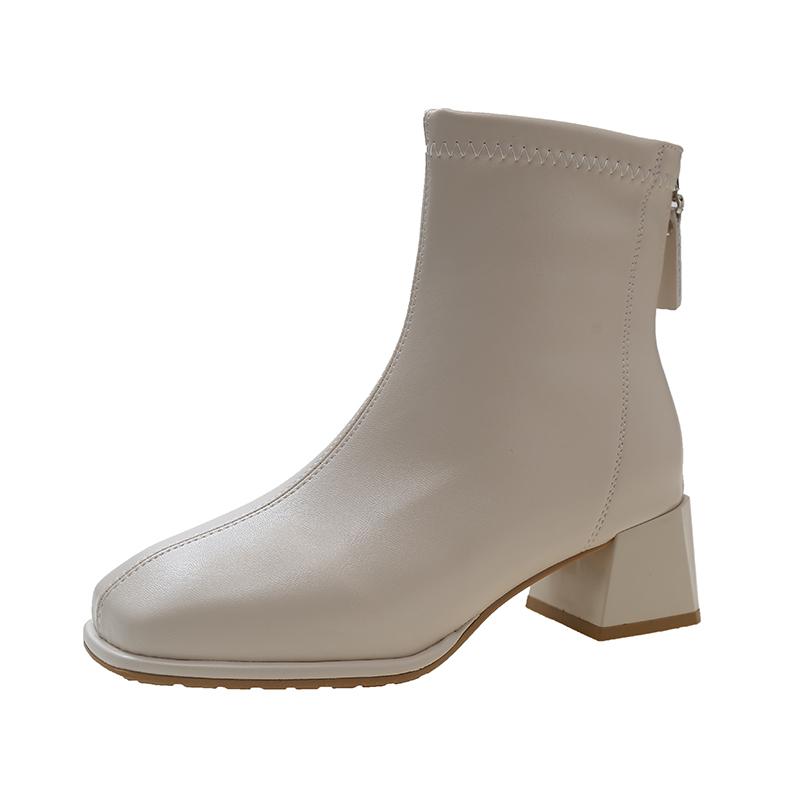 Модные женские ботинки с квадратной головкой, толстая подошва, для улицы, однотонные, весна-осень 2024, женские ботильоны с молнией сзади, Botines De Mujer