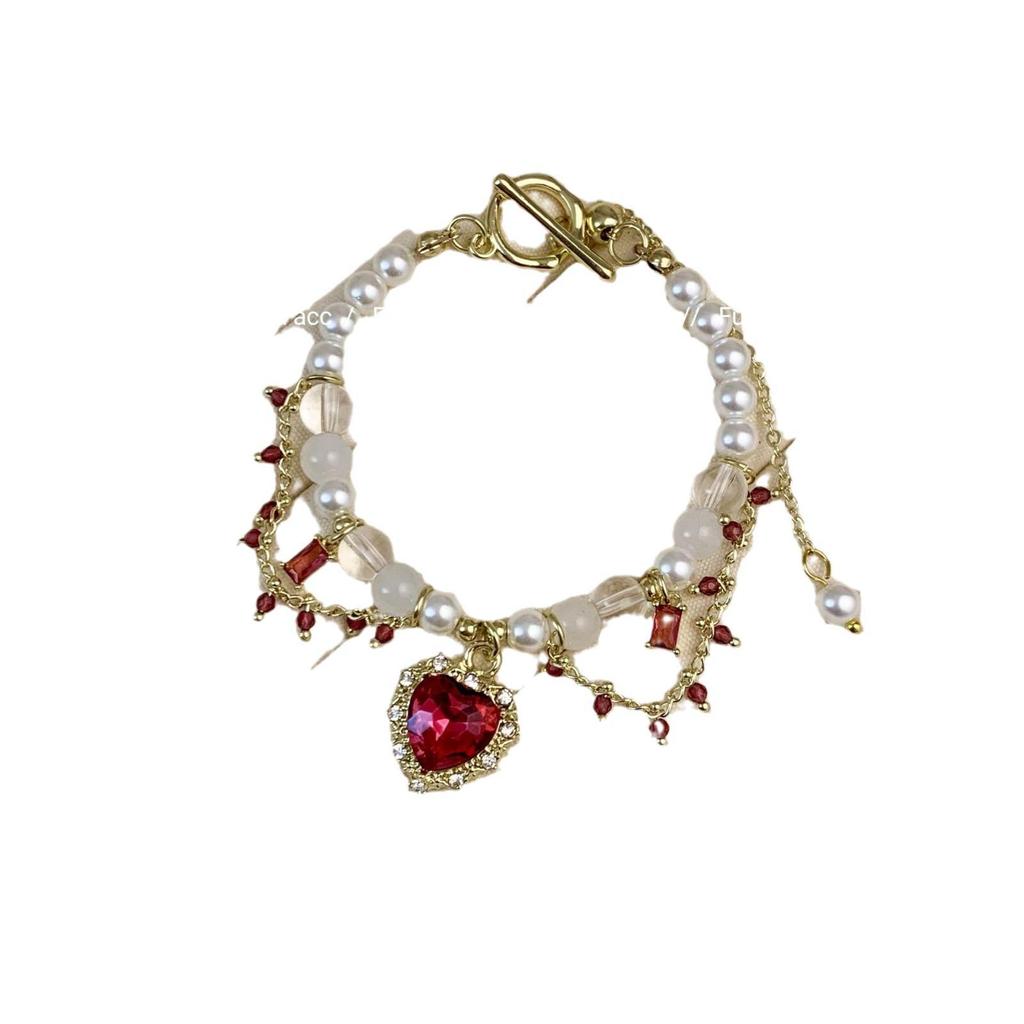 Жемчужное ожерелье в стиле французской барочной Лолиты: Элегантная цепочка на ключицу Ханьфу с кольцом Love