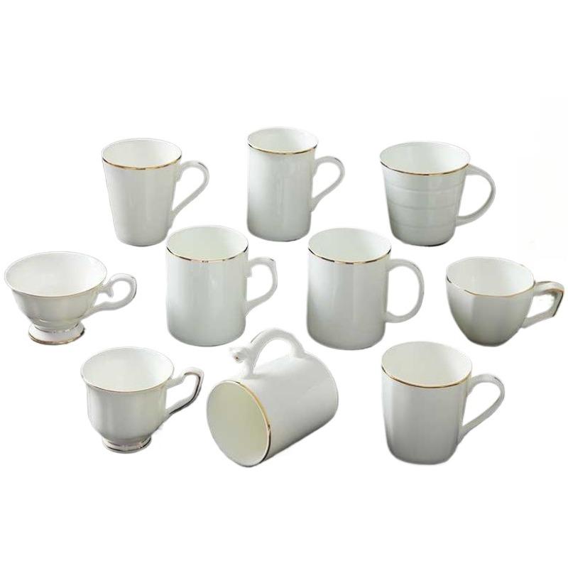 Кофейная кружка из костяного фарфора с золотым ободком, 200-400 мл, чайная чашка с ручкой, белая, 1 шт., для эспрессо, горячего какао, капучино, латте и холодных напитков, подходит для микроволновой печи
