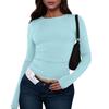 Women's Fashion Solid Colour Round Neck Long Sleeve T-Shirt Top