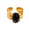 ins light luxury turquoise stainless steel open ring electroplated 18K gold natural stone flower jewelry women