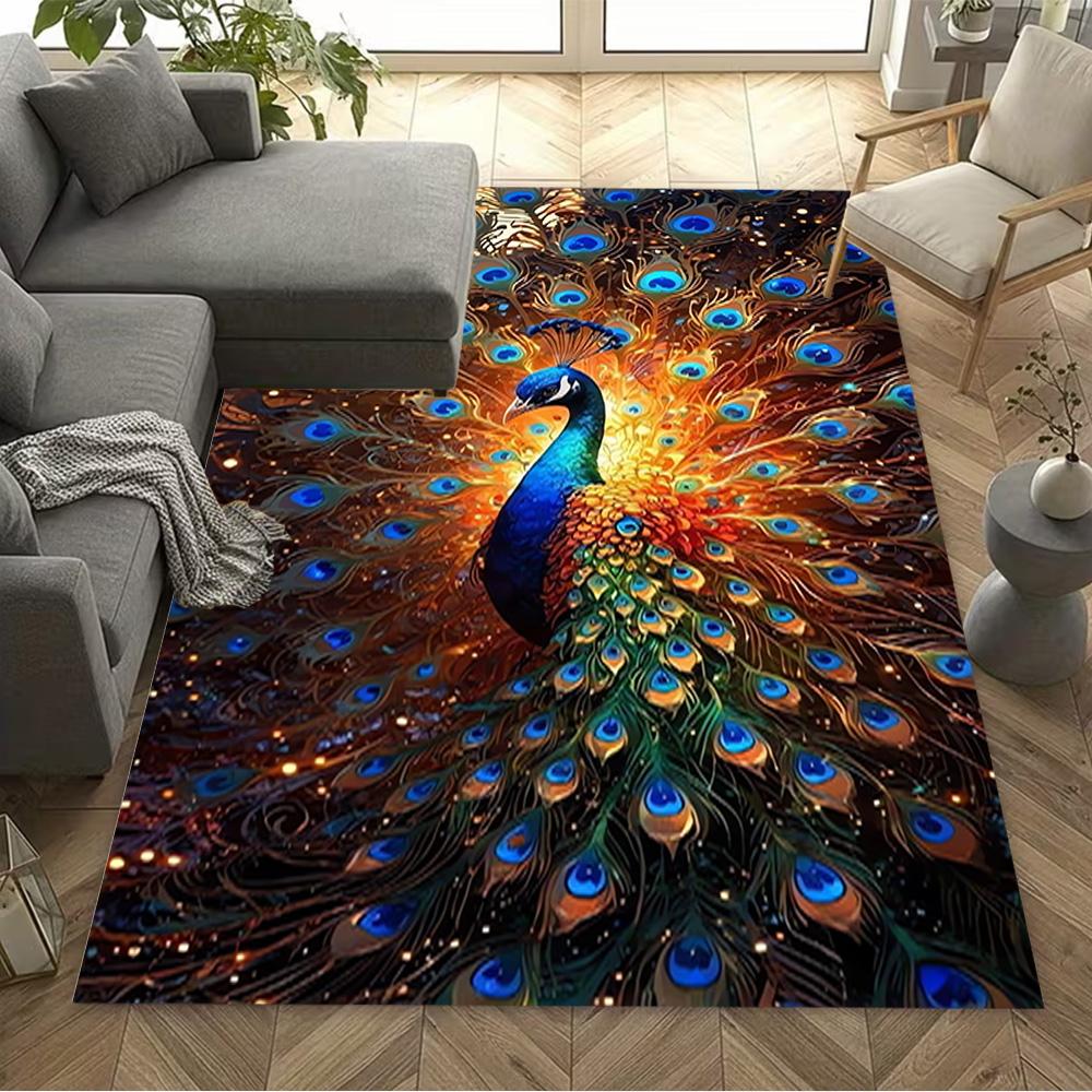 1pc Home Carpet Peacock and Flowers Non-Slip Design for Office Decor Living Room Bedroom Gift