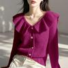 Lotus Leaf Neck French Sweater Women Pullover Long Sleeve Solid Color FashionTop