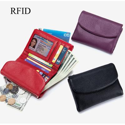 Женский RFID-кошелек с защитой от кражи, короткий, трехцветный, из натуральной кожи, держатель для карт, клатч, высокое качество, большой вместимости, отделение для монет, кошелек для наличных