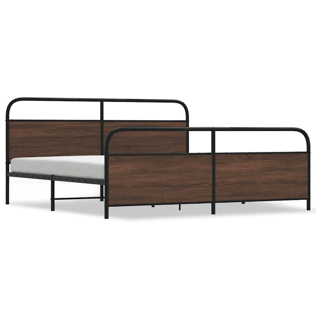 Metal Bed Frame without Mattress Brown Oak Effect 180 x 200 cm