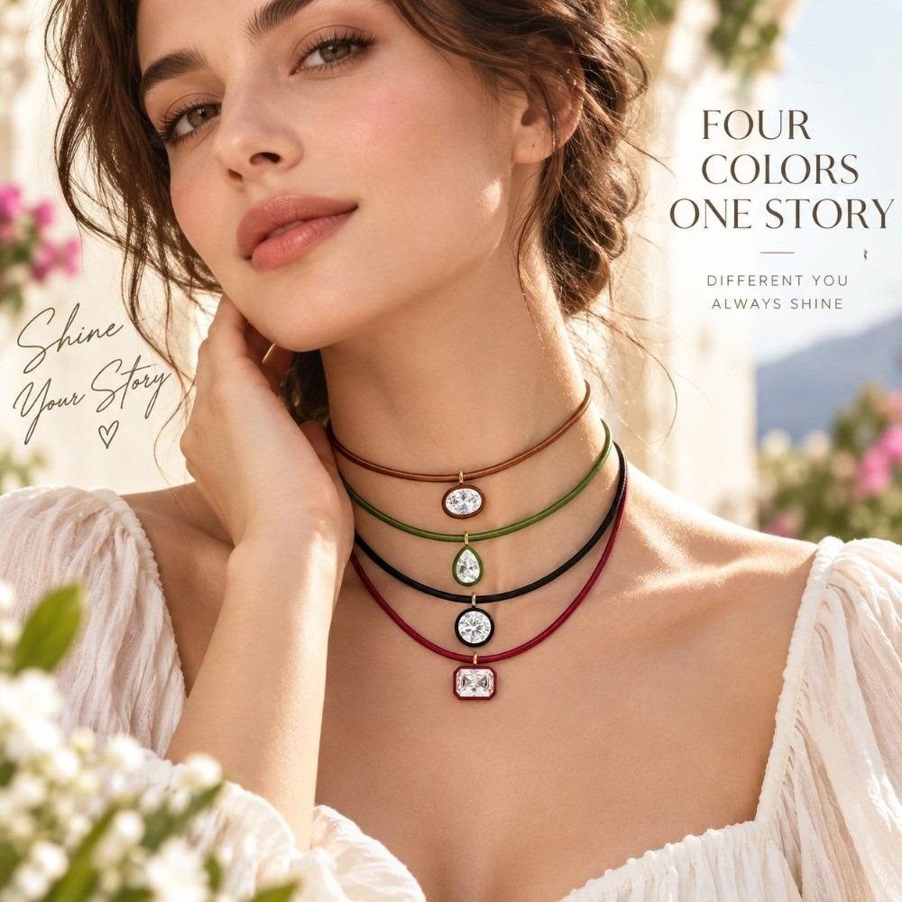 Colorful Cord Zircon Pendant Necklace Geometric Pendant Geometric Necklace Women's Fashion Jewelry