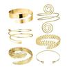 Geometric Metal Armlet Set: Exaggerated Leaf Bangles, Six-Piece Open Design