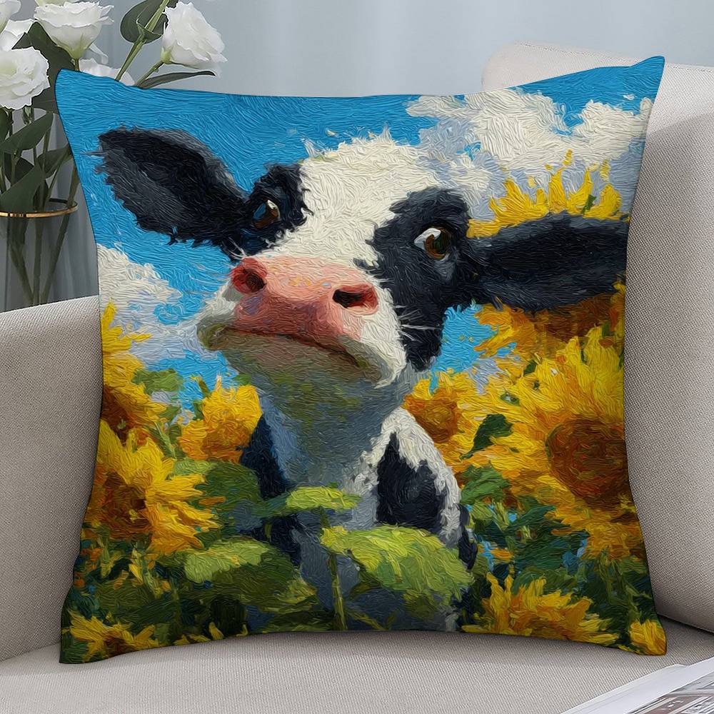 Смешные животные Корова Жираф Наволочка Короткий плюш Двусторонняя печать Квадратные наволочки для диванных подушек Домашний декор