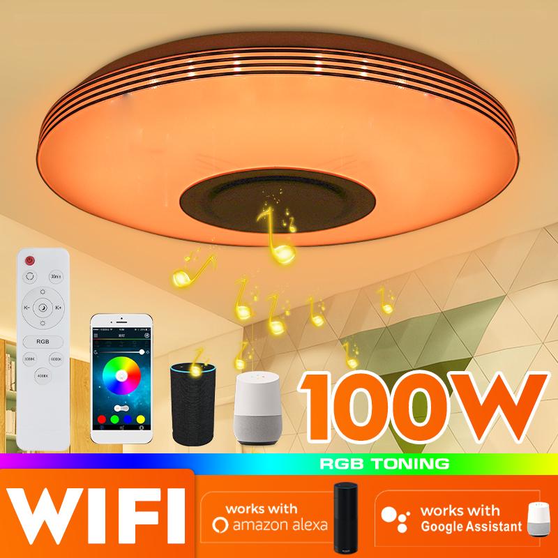 100 Вт Wi-Fi приложение с интеллектуальным управлением, современный RGB светодиодный потолочный светильник, домашнее освещение, Bluetooth, музыкальный светильник, умный потолочный светильник для спальни