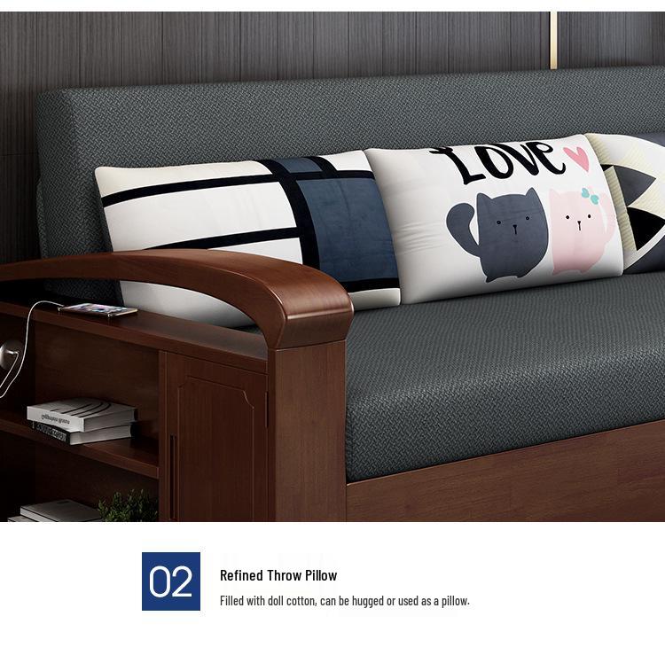 Simple Modern Solid Wood Foldable Sofa Bed - Single or Double for Small Apartments