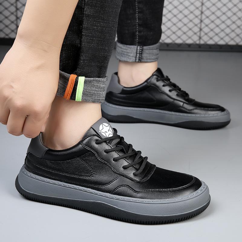 New men's shoes spring breathable casual shoes leather sports board shoes trend versatile thick-soled white shoes