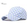 Unisex Baseball Hat Plaid Print Color Matching Long Brim Adjustable Ponytail Hole Anti-UV Sun Protection Outdoor Sport Peaked Cap