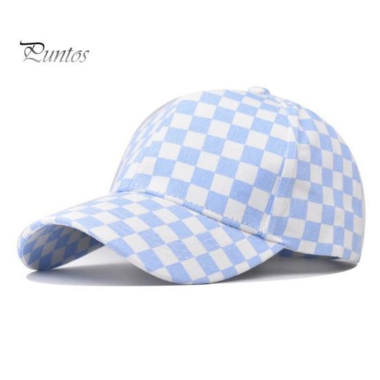 Unisex Baseball Hat Plaid Print Color Matching Long Brim Adjustable Ponytail Hole Anti-UV Sun Protection Outdoor Sport Peaked Cap