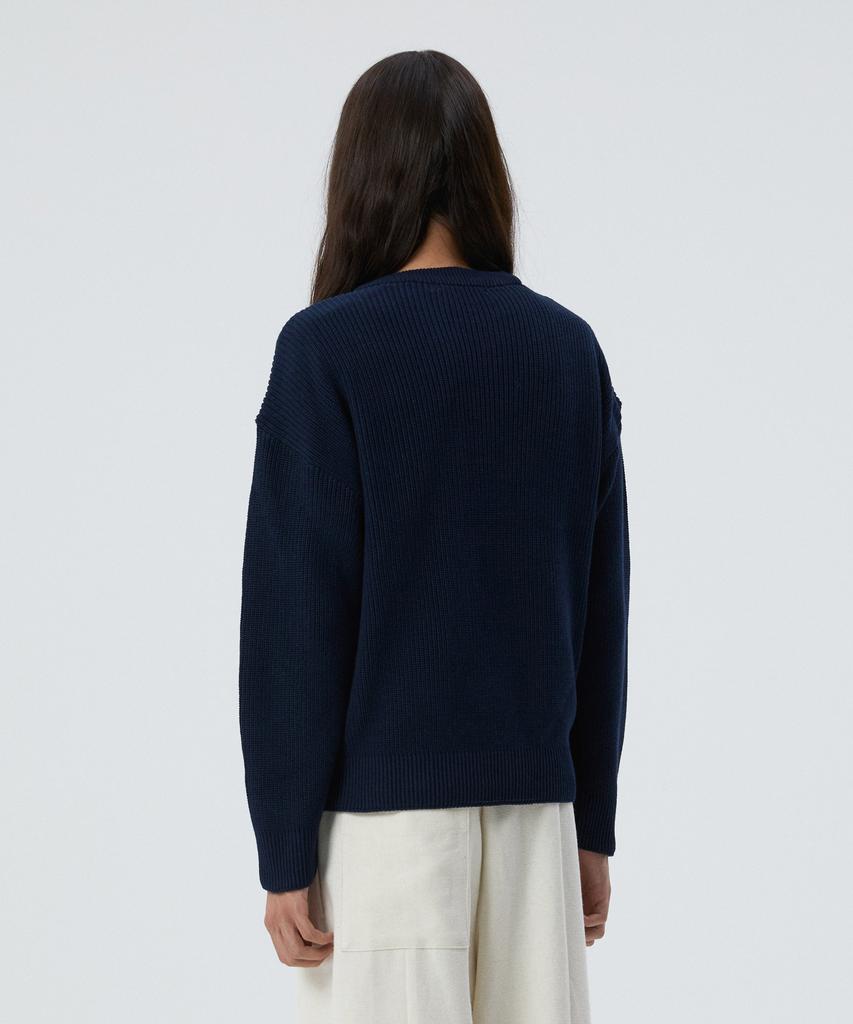 KNITTED Soft Cotton Drop Shoulder Waffle Knit Navy