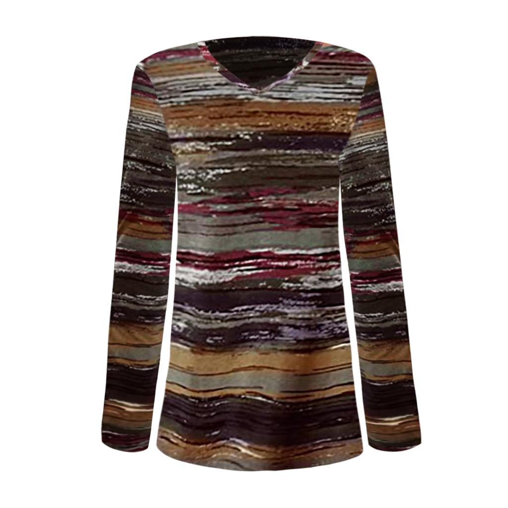 Женская модная свободная повседневная футболка с v-образным вырезом и длинными рукавами с принтом